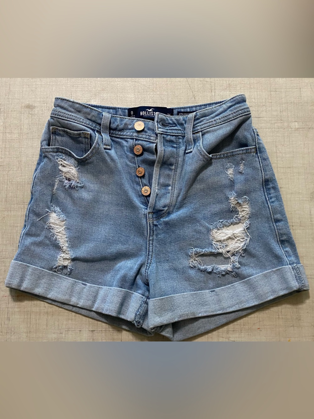 Hollister Light Blue Distressed Rolled Cuff Denim Shorts